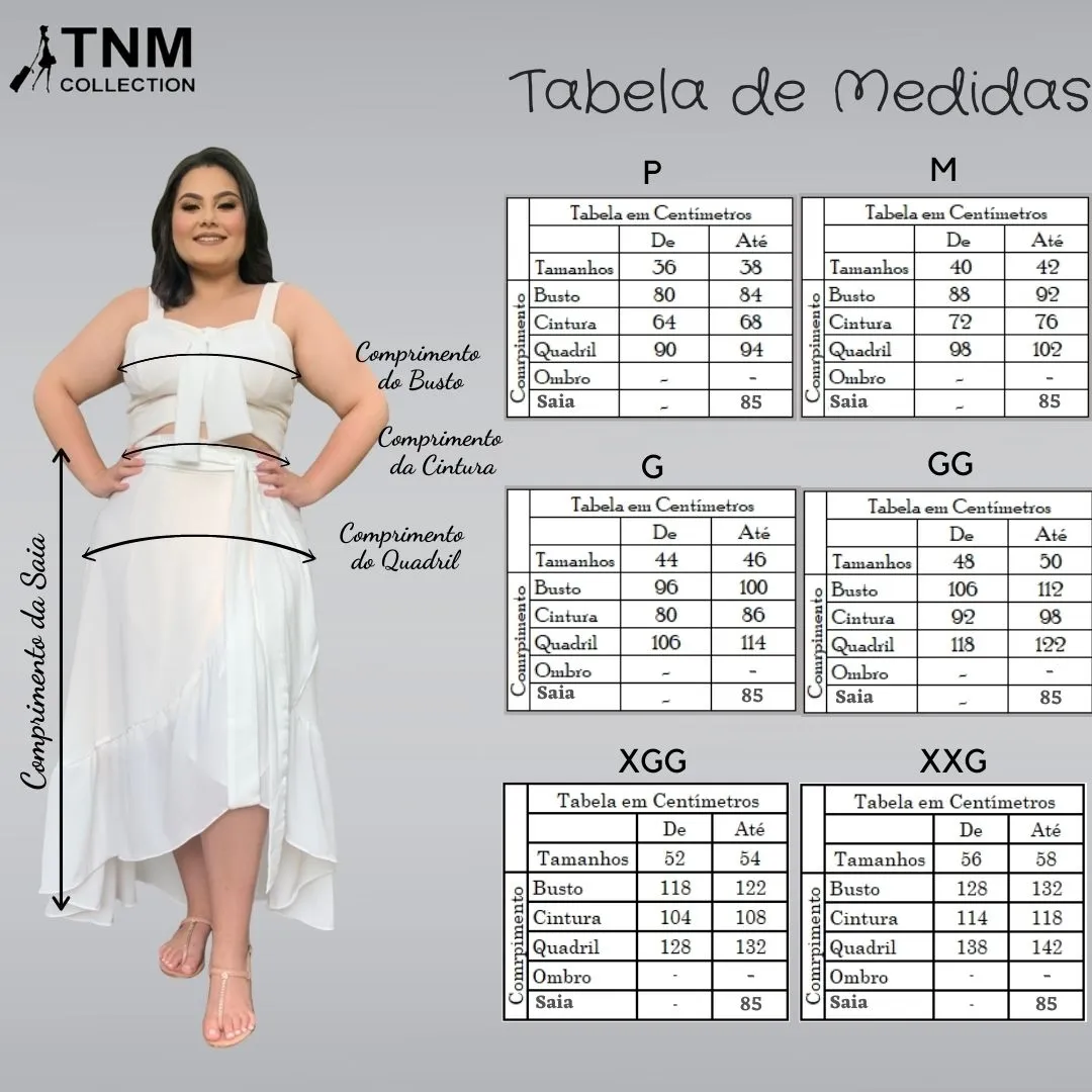 Conjunto Cropped Off White e Saia Envelope